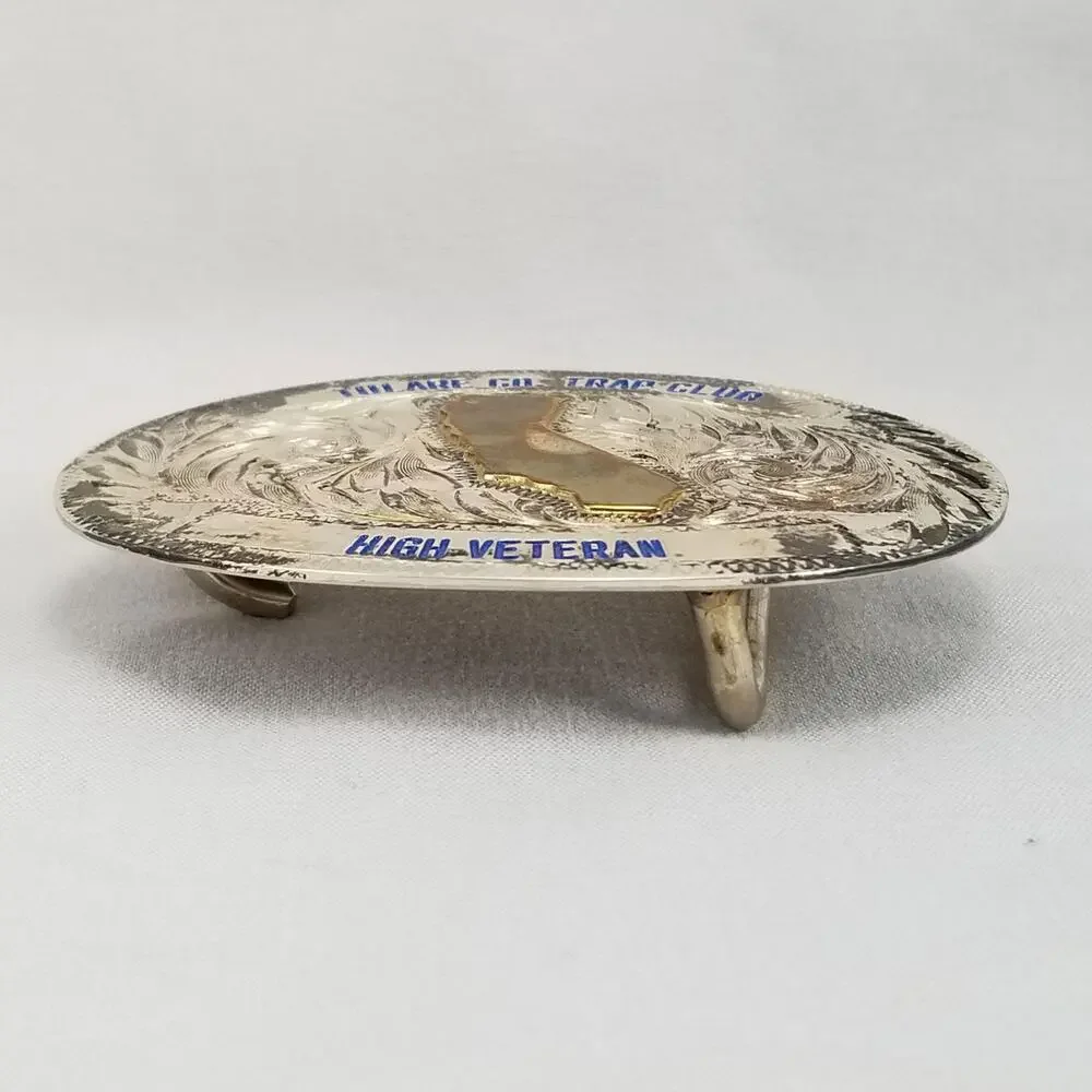 Vintage Belt Buckle Sterling Face‎ Tulare County CA Trap Club High Veteran